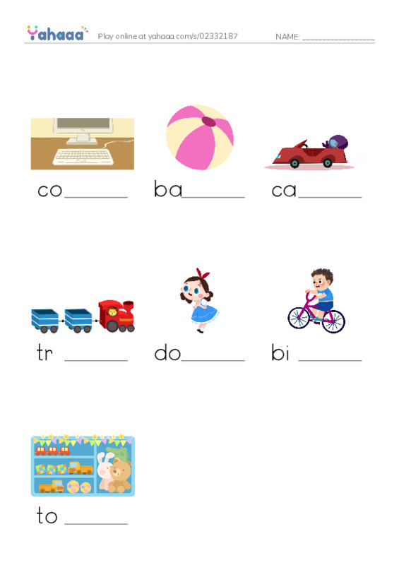 Finish the word worksheet for Kid's Box 1 Unit 3