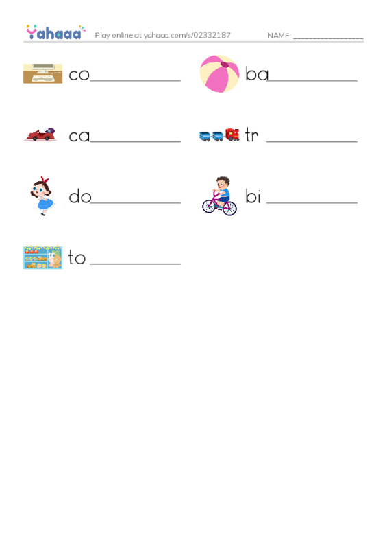 Write the word rows worksheet for Kid's Box 1 Unit 3