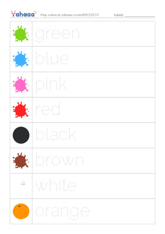 Picture and word rows worksheet for Colors