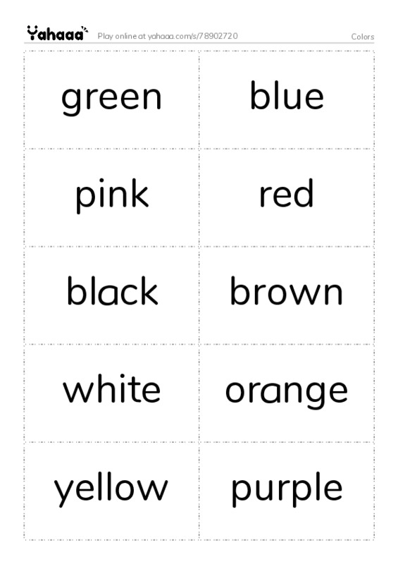 Word flashcards worksheet for Colors