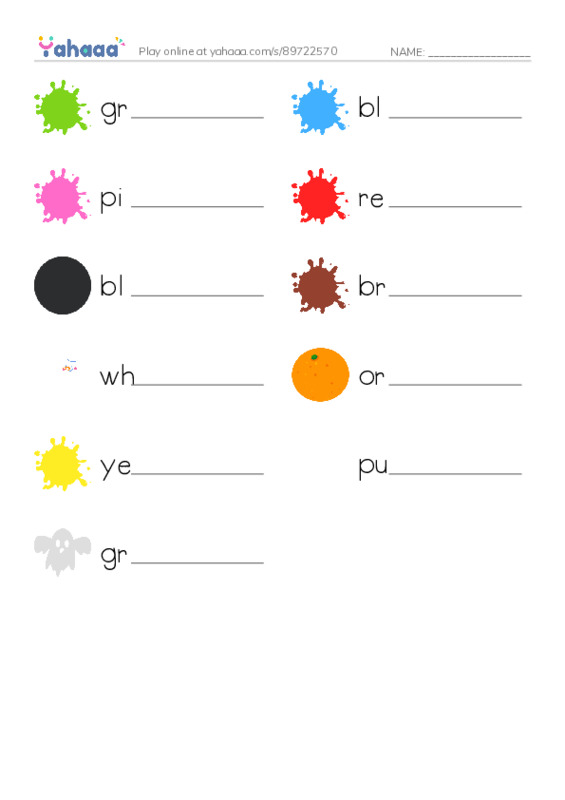 Write the word rows worksheet for Colors