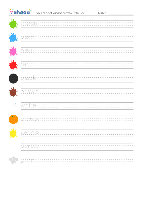 Handwriting lines worksheet for Colors