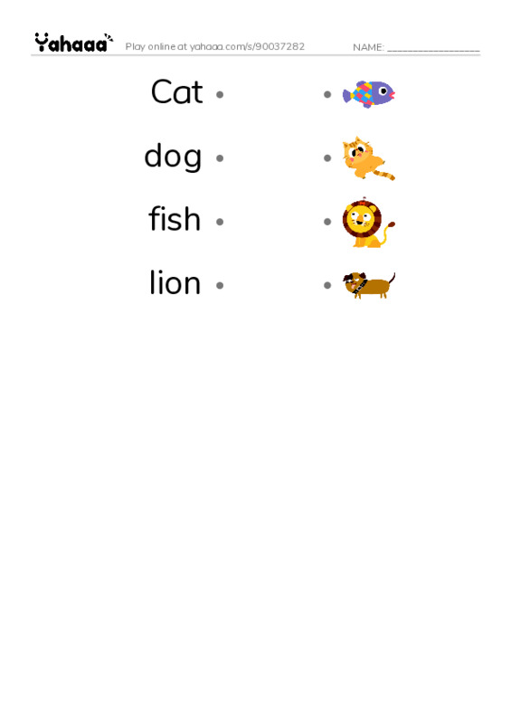 Draw a line to match worksheet for Wild life