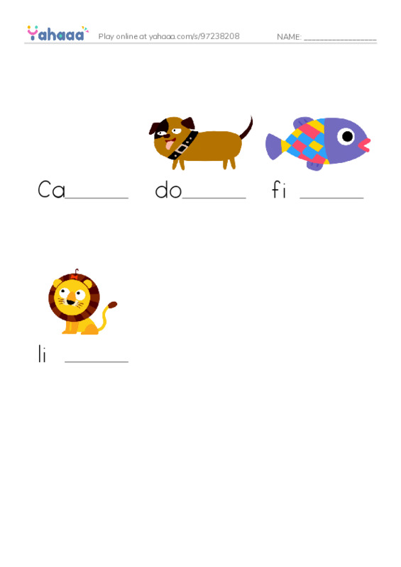 Finish the word worksheet for Wild life