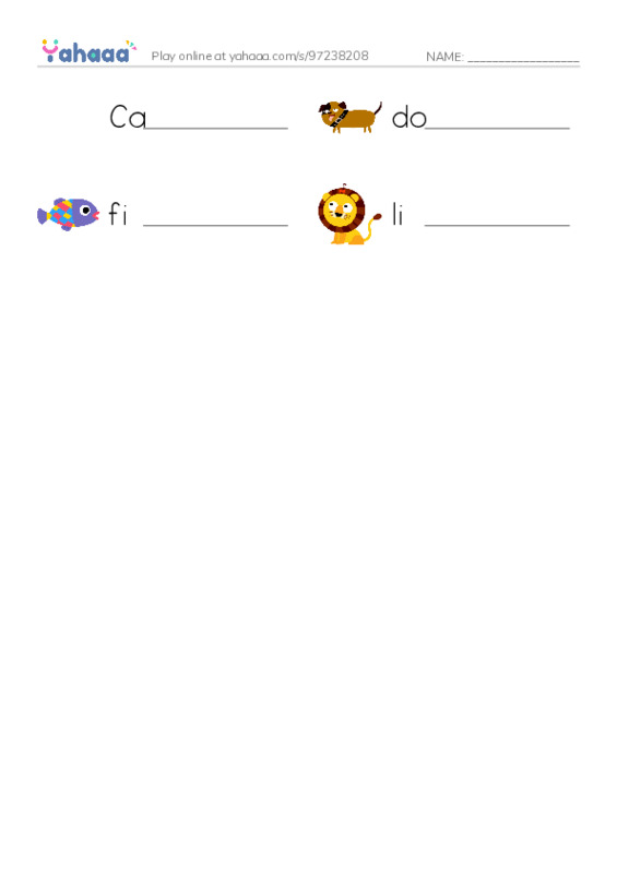 Write the word rows worksheet for Wild life