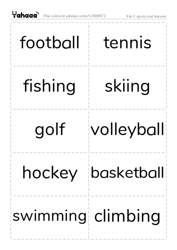 Word flashcards worksheet for Ket-1 sports and leisures
