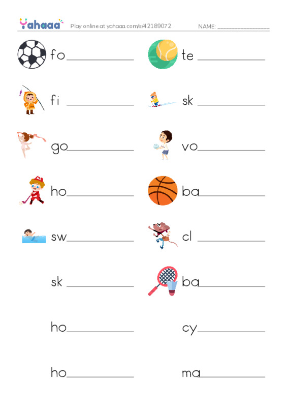 Write the word rows worksheet for Ket-1 sports and leisures