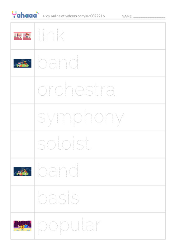 Picture and word rows worksheet for GEORGE GERSHWIN LIFE