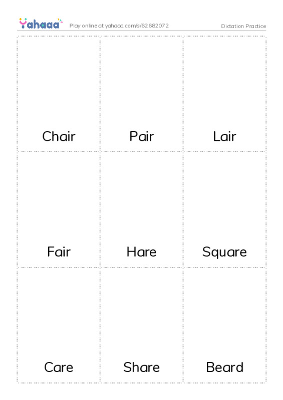 Picture flashcards worksheet for Dictation Practice