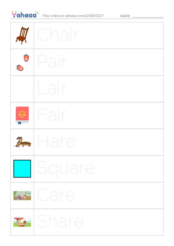 Picture and word rows worksheet for Dictation Practice