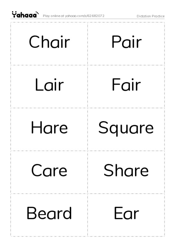 Word flashcards worksheet for Dictation Practice