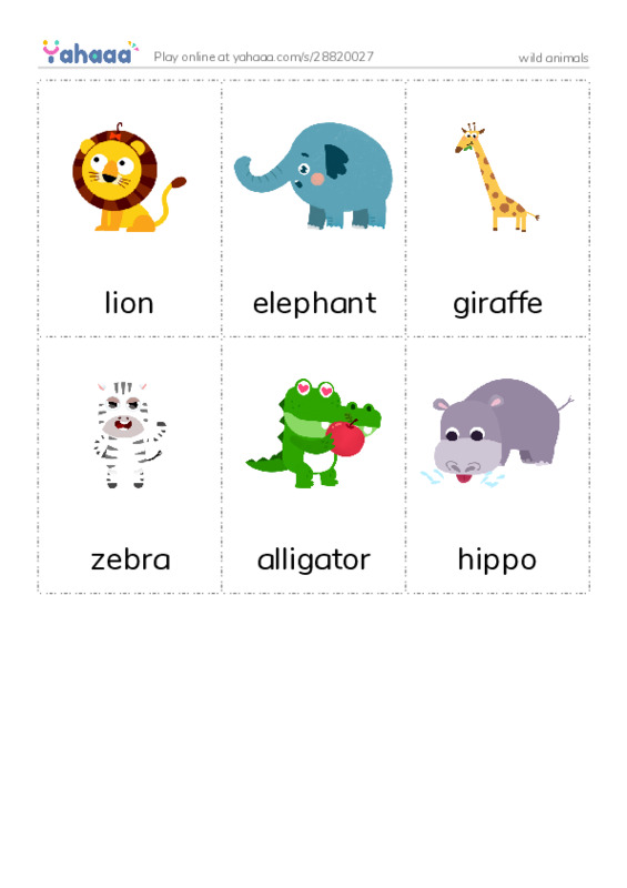 Picture flashcards worksheet for wild animals