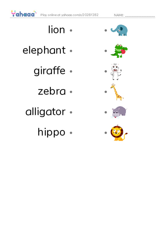 Draw a line to match worksheet for wild animals