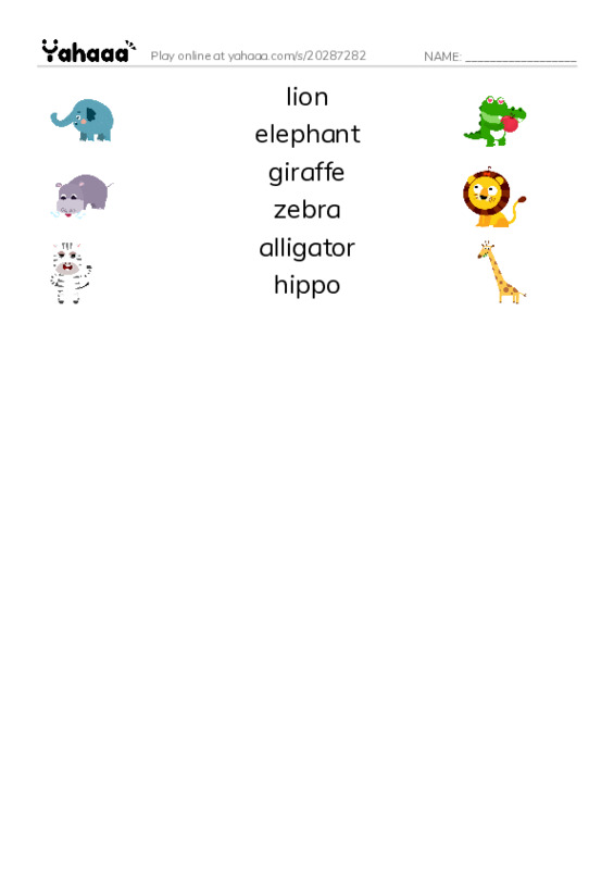 Match both sides worksheet for wild animals