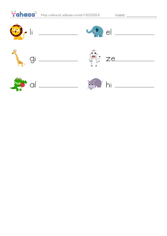 Write the word rows worksheet for wild animals