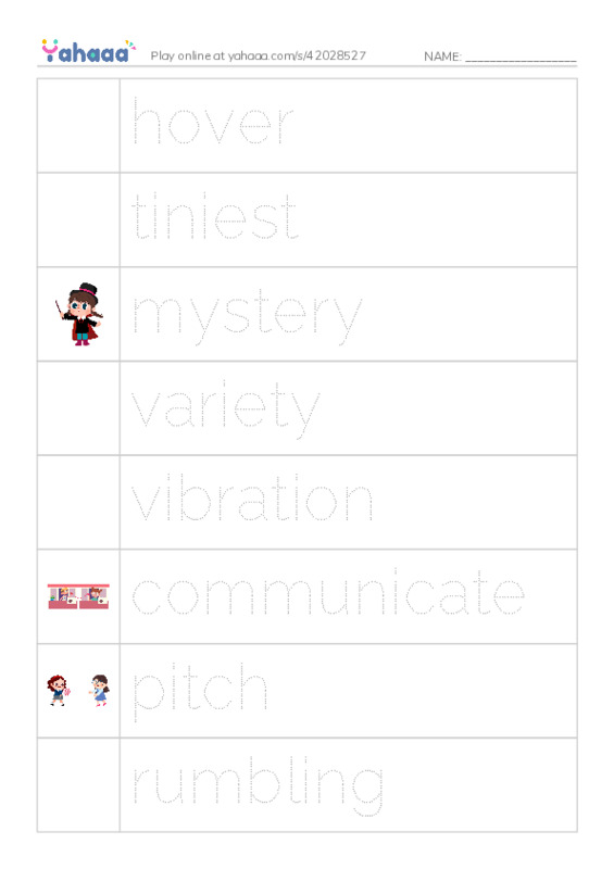 Picture and word rows worksheet for VOCABULARY