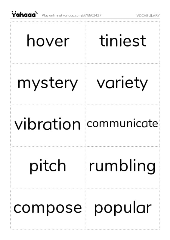 Word flashcards worksheet for VOCABULARY