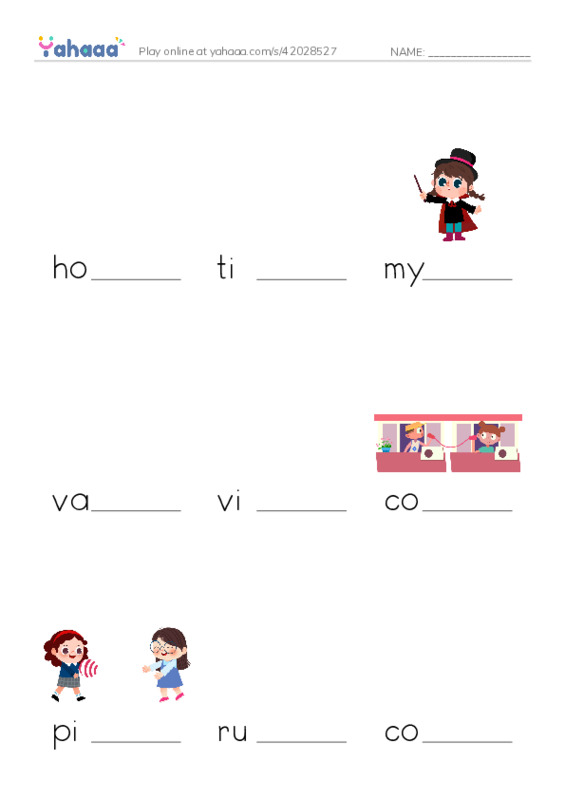 Finish the word worksheet for VOCABULARY