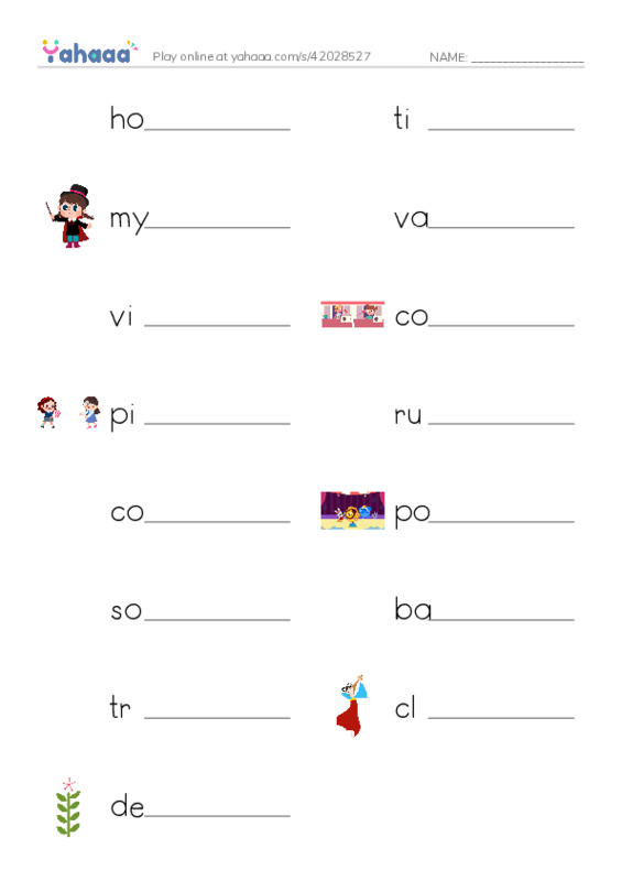 Write the word rows worksheet for VOCABULARY