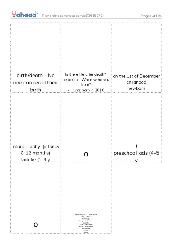 Picture flashcards worksheet for Stages of Life