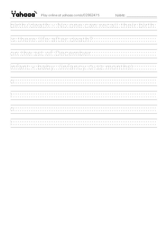 Handwriting lines worksheet for Stages of Life