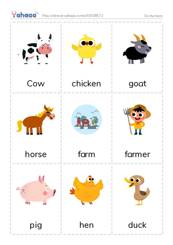 Picture flashcards worksheet for On the farm
