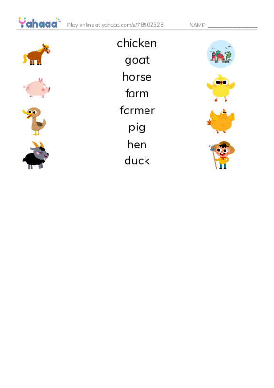 Match both sides worksheet for On the farm
