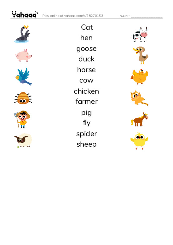 Match both sides worksheet for On the farm