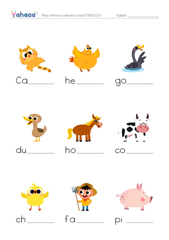 Finish the word worksheet for On the farm