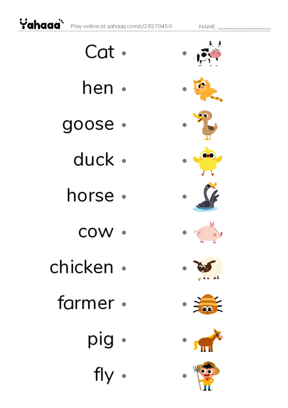 Draw a line to match worksheet for On the farm