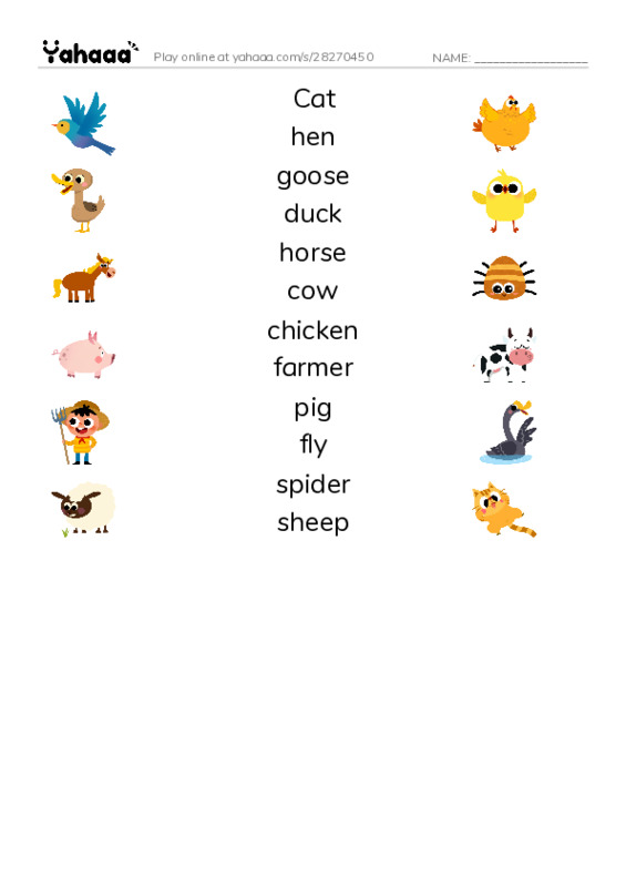 Match both sides worksheet for On the farm