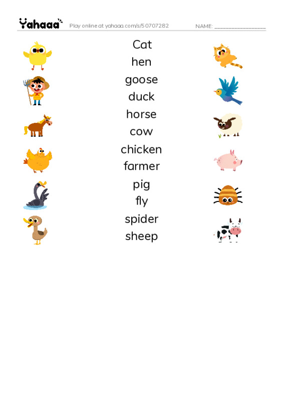 Match both sides worksheet for On the farm