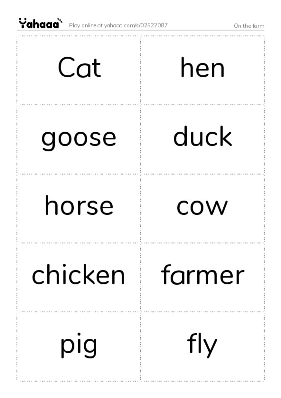 Word flashcards worksheet for On the farm