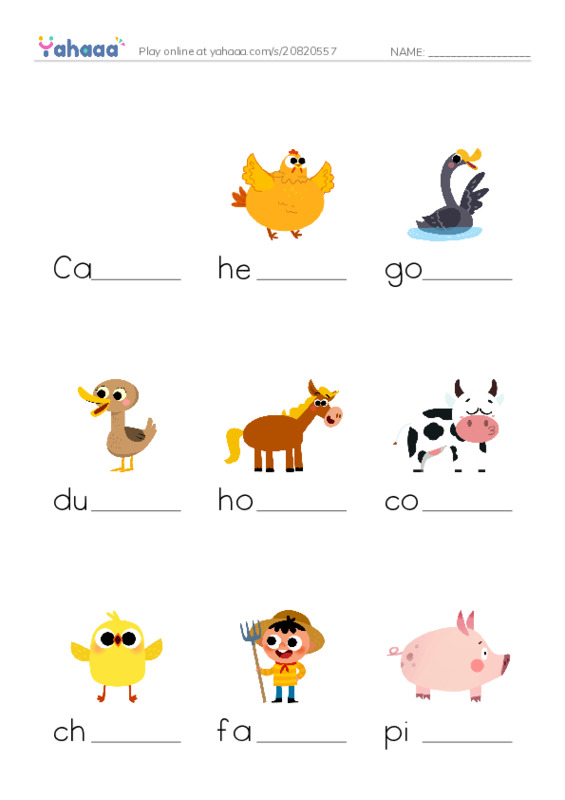 Finish the word worksheet for On the farm