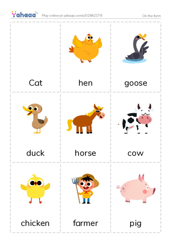 Picture flashcards worksheet for On the farm