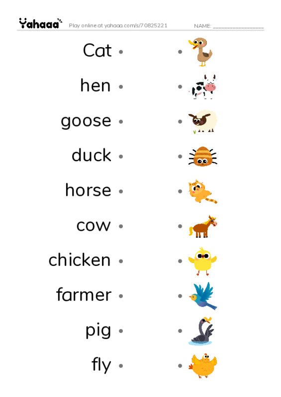 Draw a line to match worksheet for On the farm