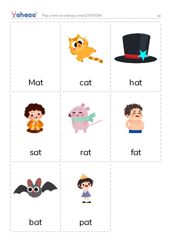 Picture flashcards worksheet for -at