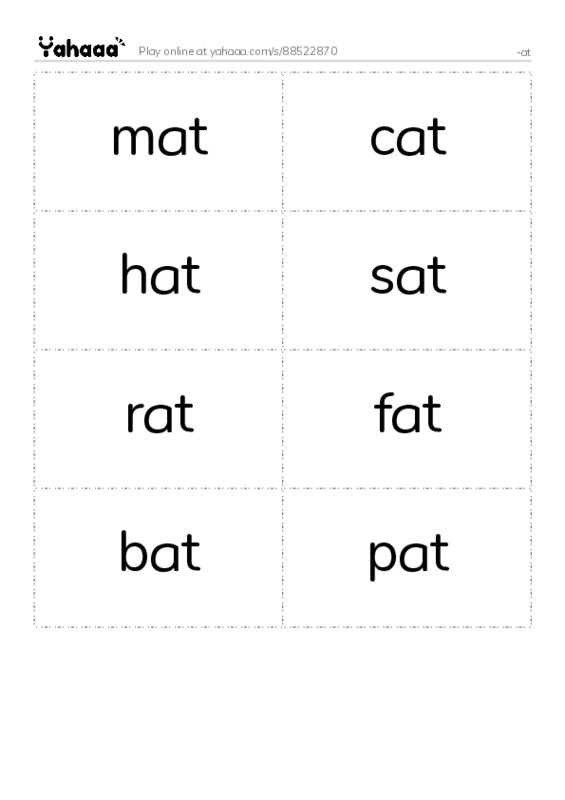 Word flashcards worksheet for -at