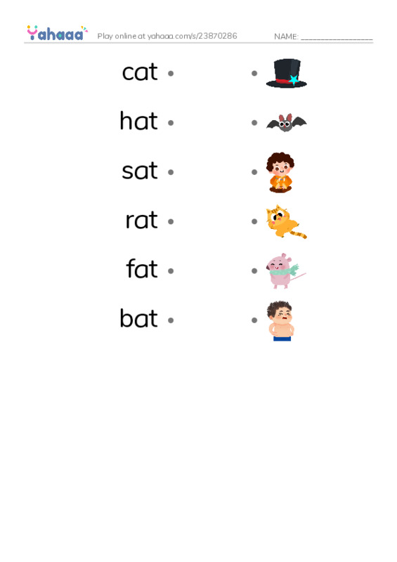 Draw a line to match worksheet for -at