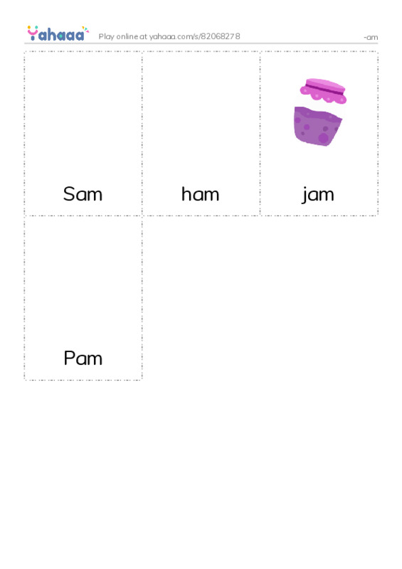 Picture flashcards worksheet for -am