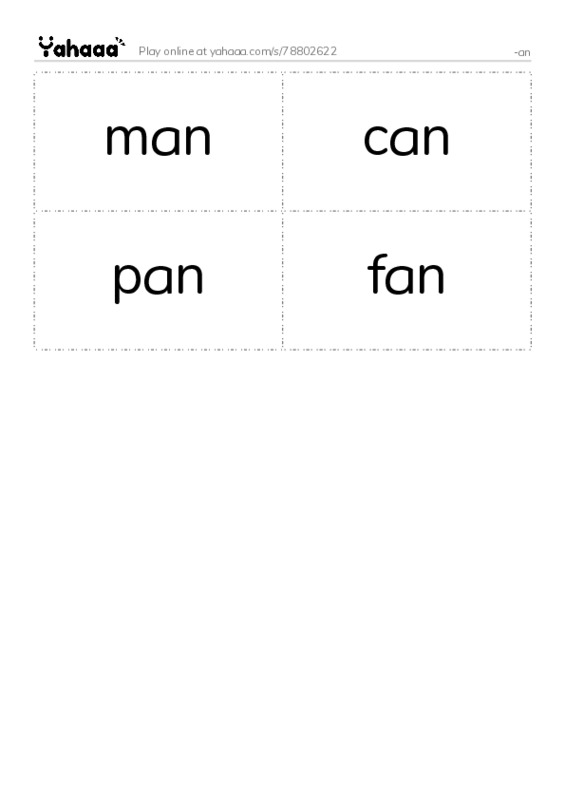 Word flashcards worksheet for -an
