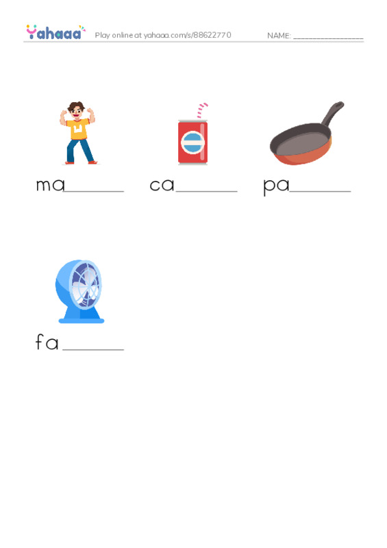 Finish the word worksheet for -an