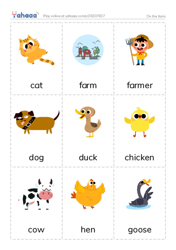 Picture flashcards worksheet for On the farm
