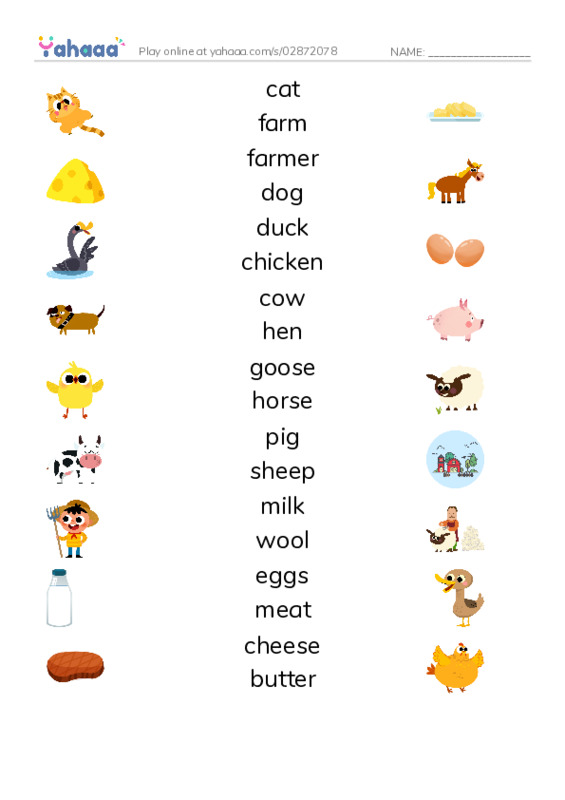 Match both sides worksheet for On the farm