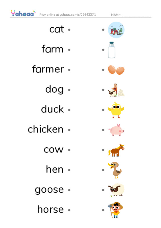 Draw a line to match worksheet for on the farm