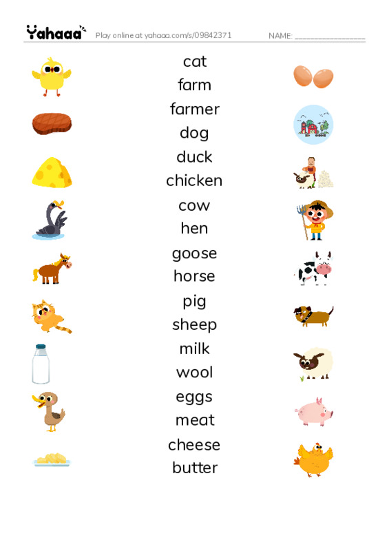 Match both sides worksheet for on the farm
