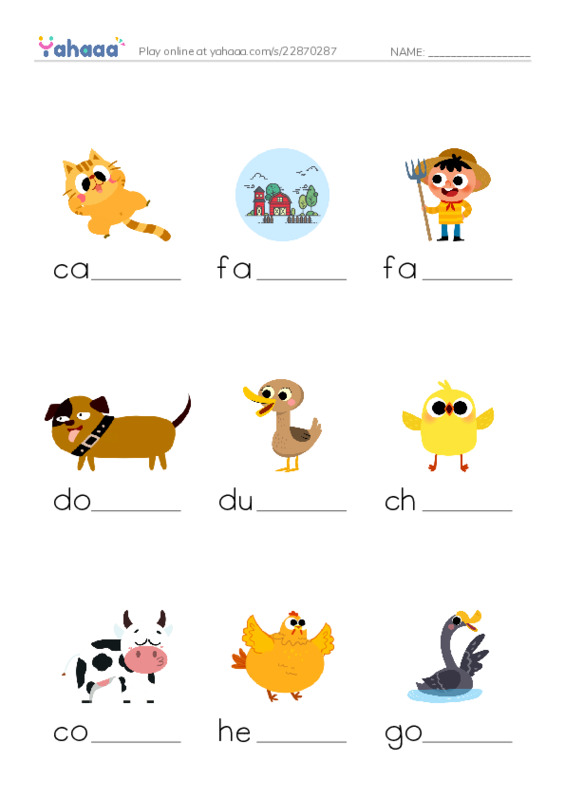 Finish the word worksheet for on the farm