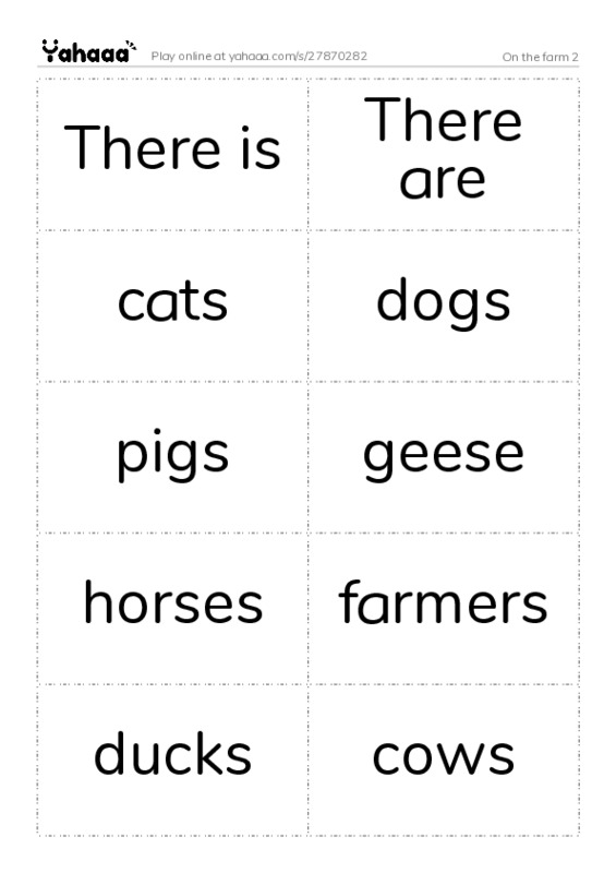 Word flashcards worksheet for On the farm 2