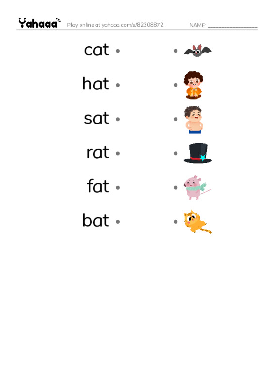 Draw a line to match worksheet for -at