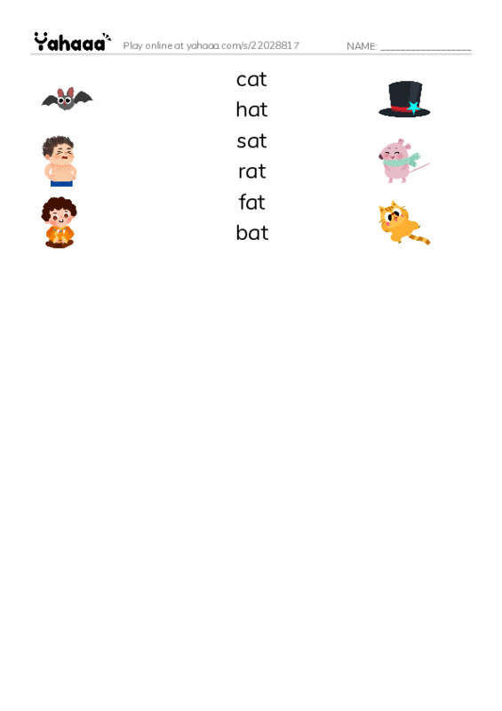 Match both sides worksheet for -at